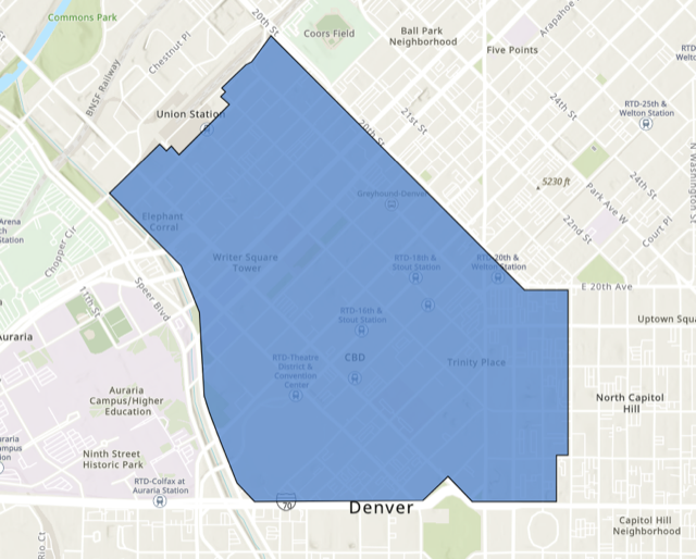 boundaries of the downtown Denver business improvement District